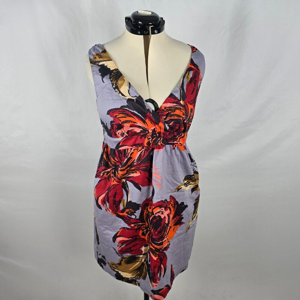 Joe Fresh Dress Women's M Purple Pink Red Floral Sleeveless Wrap V-Neck Pockets